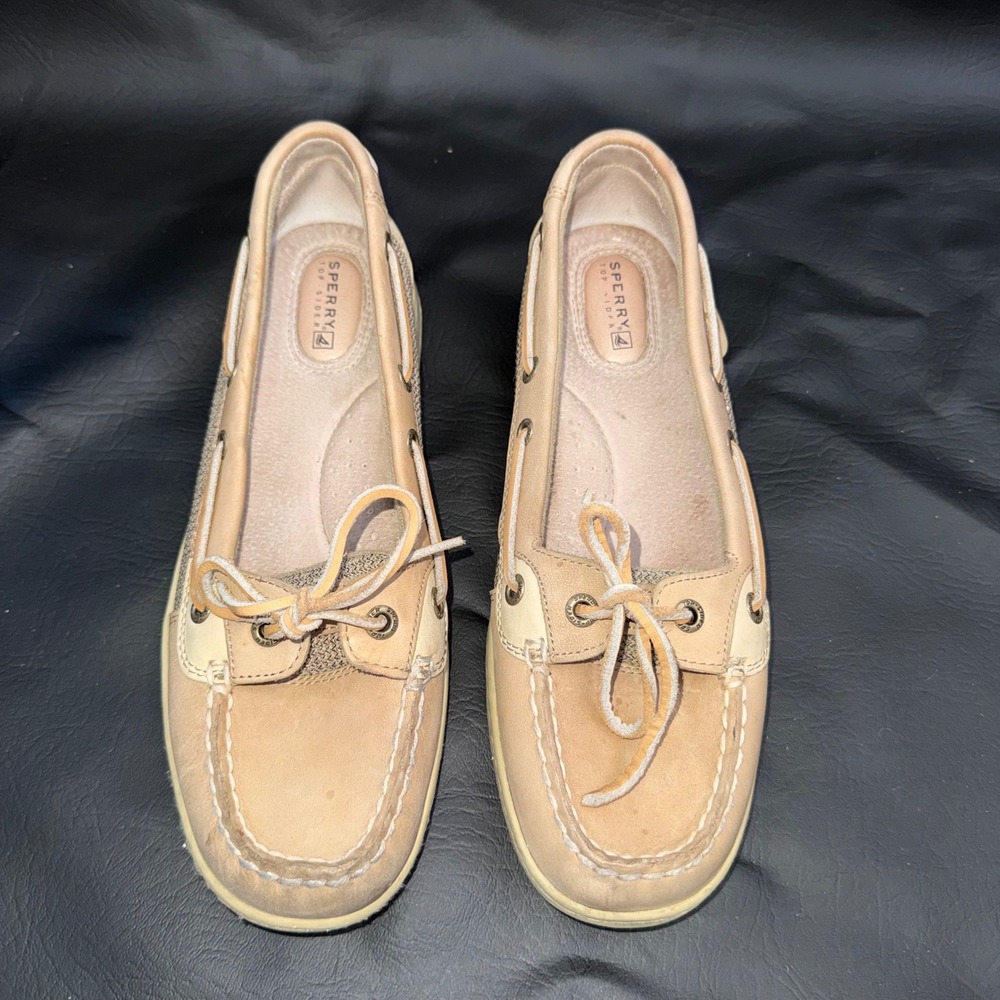 Sperry Top-Sider Womens 8.5M Tan‎ Leather Mesh Boat Shoes Loafers 9102047